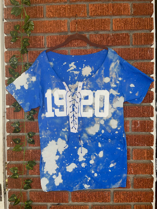 Handmade Zeta Phi Beta 1920 Blue Lace Up Hand Bleached T-Shirt
