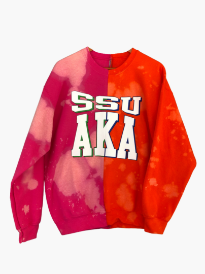 Handmade SSU AKA Orange Pink Half and Half Crew Neck Hand Bleached Sweatshirt