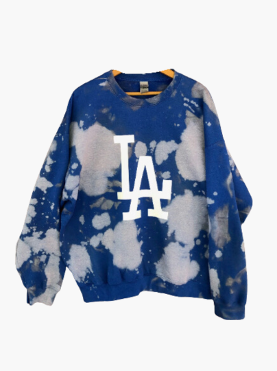 Handmade Los Angeles LA Dodgers Royal Blue or Navy  Hand Bleached Unisex Crewneck Sweatshirt