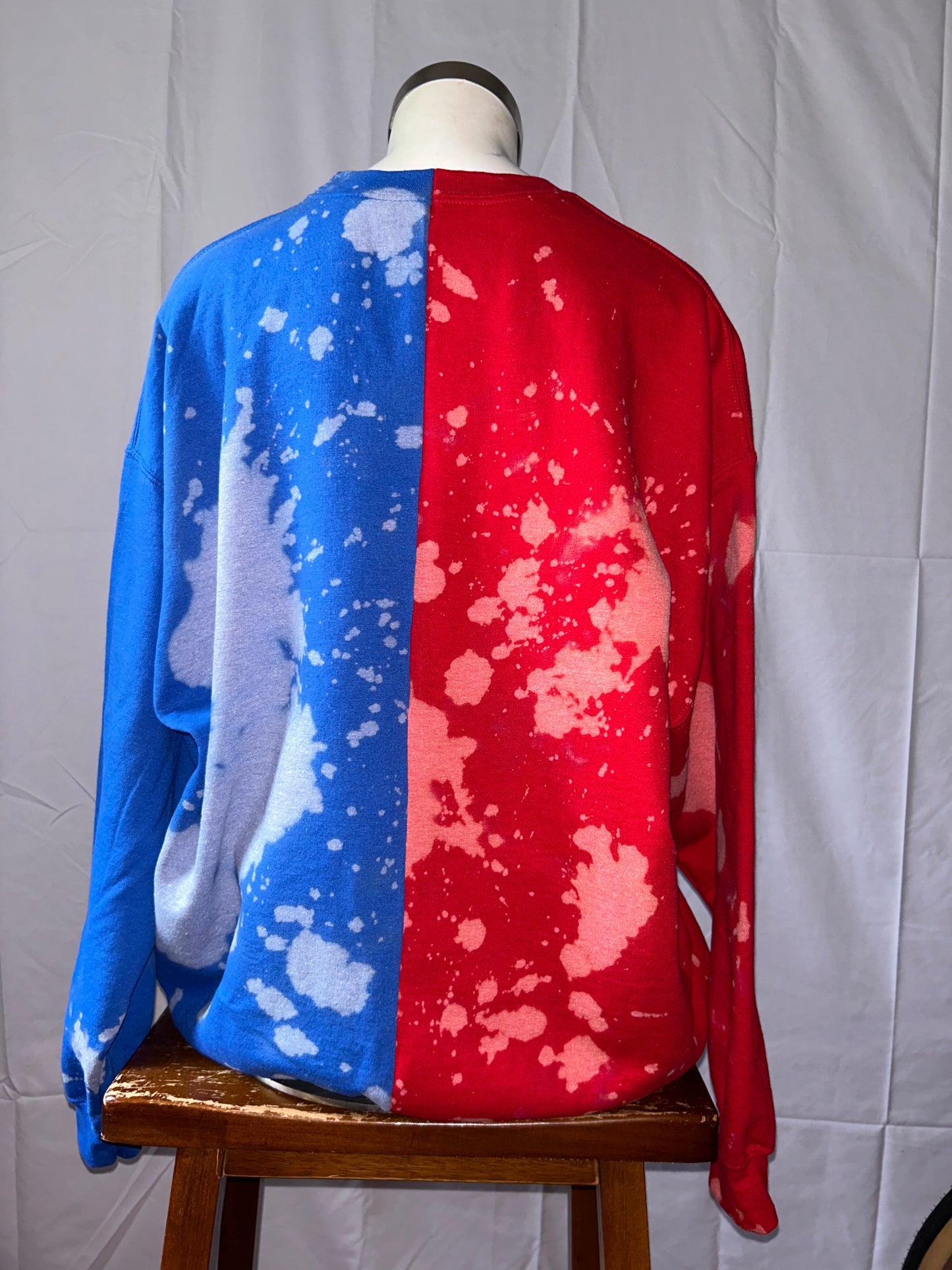 Handmade Howard-Hampton "HU" Half and Half Red and Royal Hand Bleached Sweatshirt