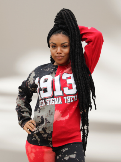 DST 1913 Red and Black Bleached Half and Half Fleece Sweatshirt