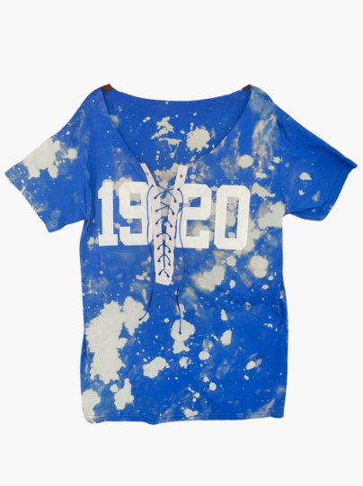 Handmade Zeta Phi Beta 1920 Blue Lace Up Hand Bleached T-Shirt
