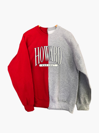 Handmade Howard 1867 Half and Half Red Grey Solid Crew Neck Sweatshirt