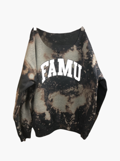 Handmade FAMU White on Black Hand-Bleached Crew Neck or Off Shoulder Sweatshirt