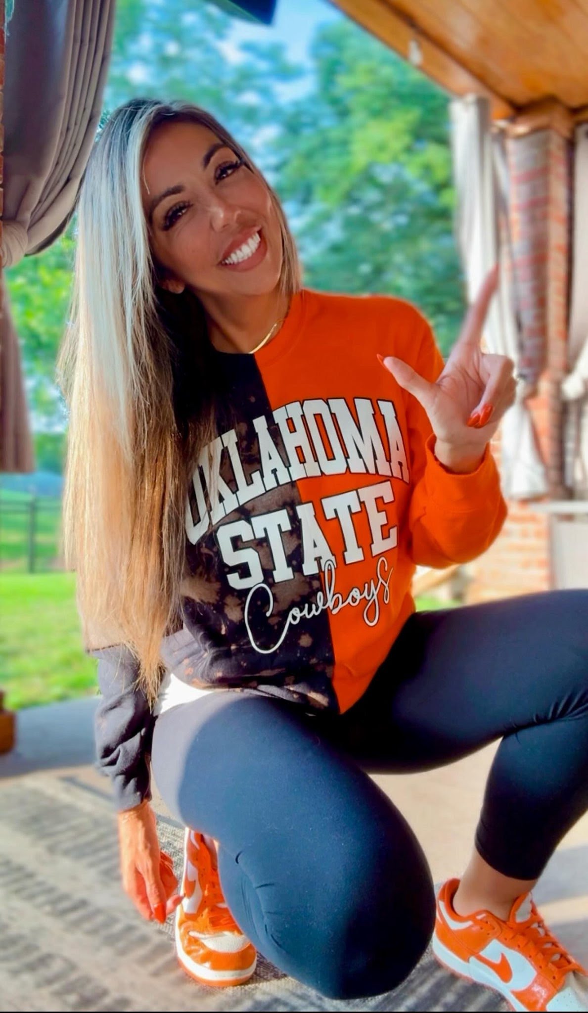 The Dr. B - Brandi’s Oklahoma State Half and Half Colorblock Black Bleach / Orange Solid Sweatshirt