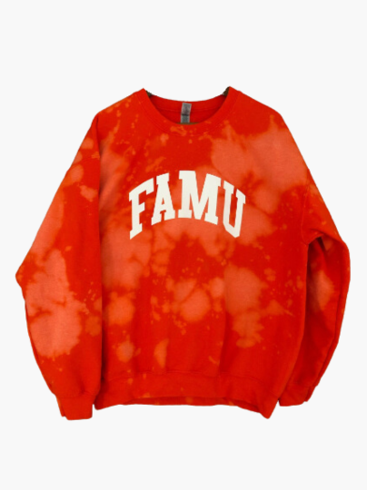 Handmade FAMU Orange Hand Bleached Crewneck Sweatshirt