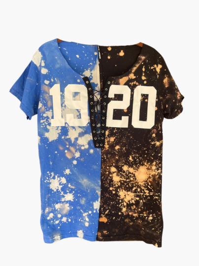 Handmade 1920 Zeta Phi Beta Blue Black Half and Half Lace Up Hand Bleached T-Shirt