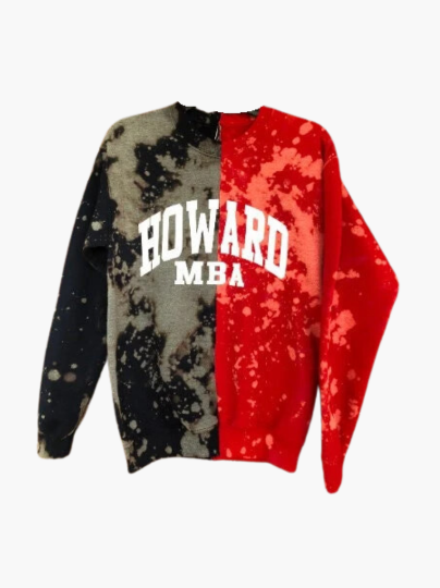 Handmade Howard MBA University Red Navy Blue Hand Bleached Half and Half Crew Neck Unisex Sweatshirt