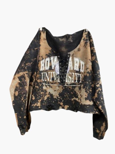 Handmade Howard Black Lace Up Hand Bleached Sweatshirt