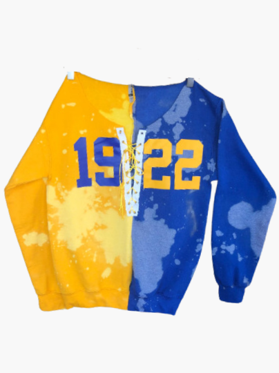 Handmade SGRho 1922 Lace-Up Hand Bleached Crop or Full length Half and Half Sweatshirt