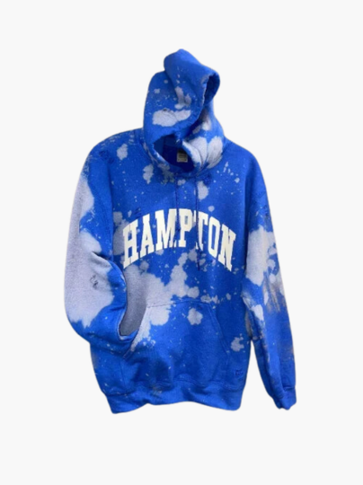 Handmade Hampton University Royal Blue Hand Bleached Hoodie