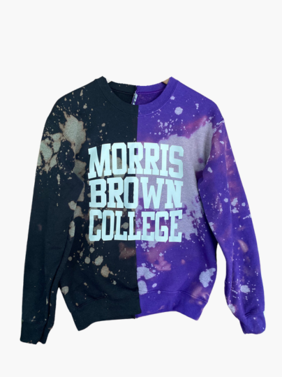 Handmade Morris Brown Purple Black Half and Half Hand Bleached Crew Neck Unisex Sweatshirt