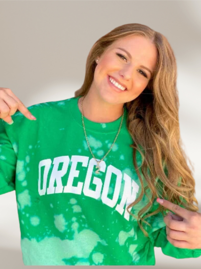 Handmade University of Oregon Green Hand Bleached Crew Neck Sweatshirt