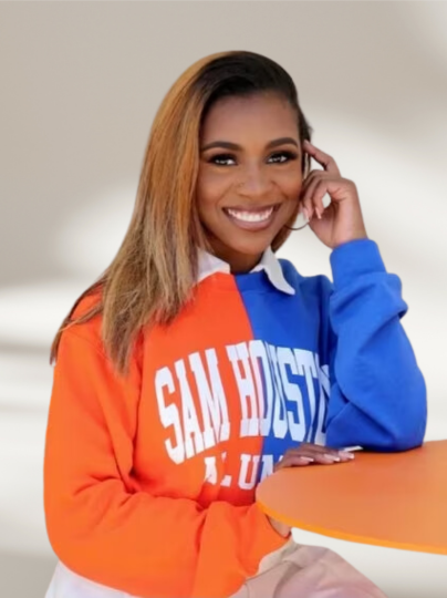 Handmade Sam Houston Alumni Orange Royal Half and Half Unisex Crew Neck Sweatshirt