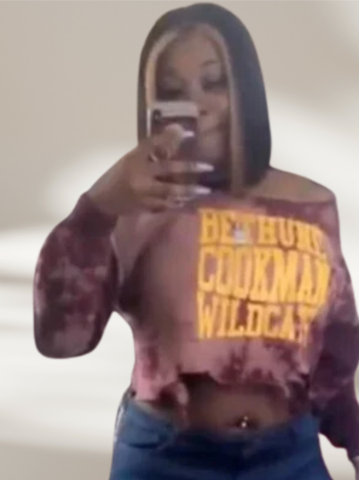 Handmade Bethune Cookman Wildcats Maroon Gold Hand Bleached Light Distress Off Shoulder Sweatshirtd