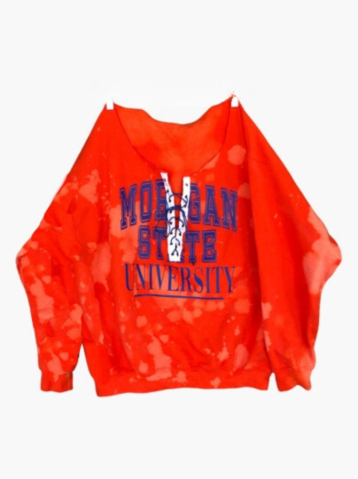 Handmade Morgan State Orange Lace Up Hand Bleached Sweatshirt