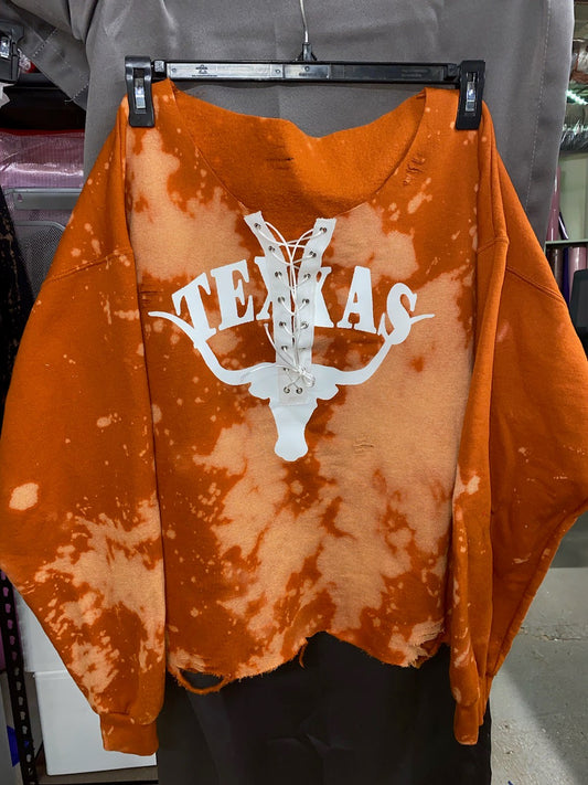 Handmade Texas Longhorn Lace Up Sweater