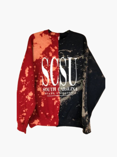 Handmade South Carolina State University Garnet Navy or Garnet Grey Hand Bleached Unisex Half and Half Crew Sweatshirt