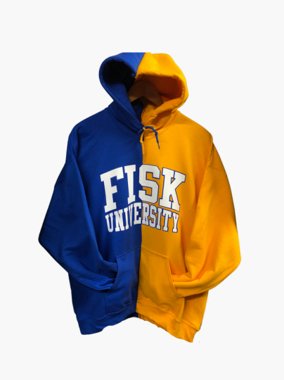 Handmade Fisk University Royal Gold Half and Half Unisex Hoodie with Pockets