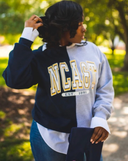 Handmade NCAT Ania NC A&T NCAT Navy Sports Grey Half and Half Crew Neck Unisex Sweatshirt