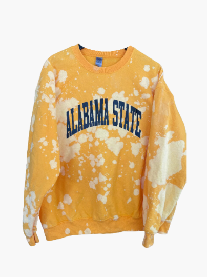 Handmade Alabama State Gold Hand Bleached Crew Neck Sweatshirt