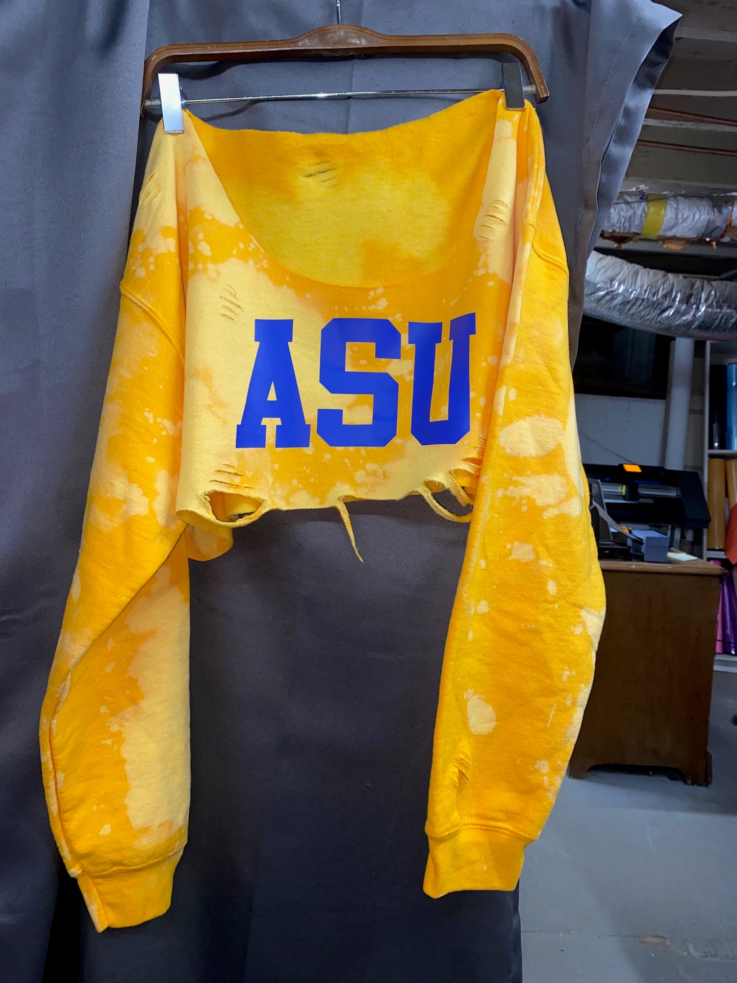 Handmade Albany State Gold Super Crop Hand Bleached Sweatshirt