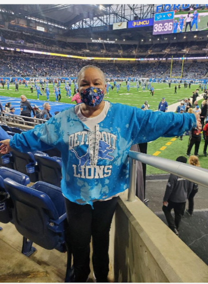 Handmade Detroit Lions Honolulu Blue Hand Bleached Lace Up Off Shoulder Sweatshirt Cropped or Full Length