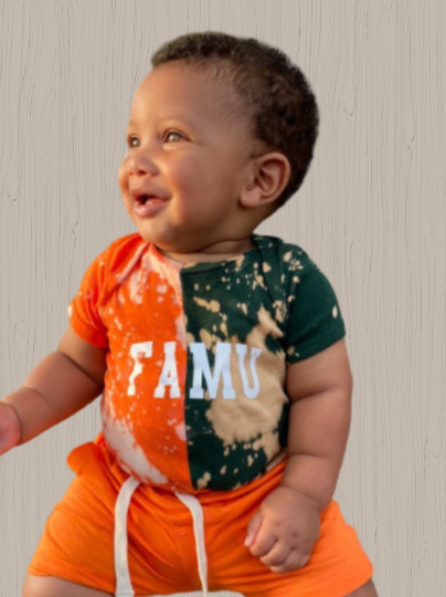 Handmade FAMU Baby Half and Half Orange Forest Bleached or Solid Rib Onesie Bodysuit