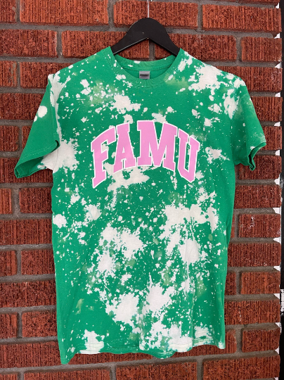 Handmade FAMU AKA Color-Way Hand Bleached Crewneck T-Shirt