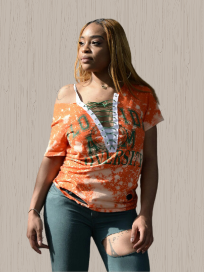 Handmade FAMU Lace Up Tee - Cami Co. Lace Designs