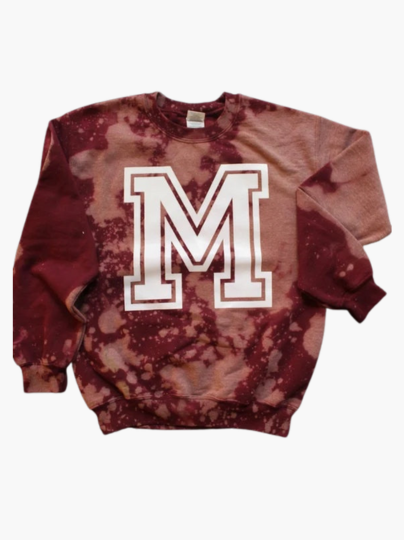 Maroon and White Morehouse "M" Crew Neck Unisex Light Distress Sweatshirt