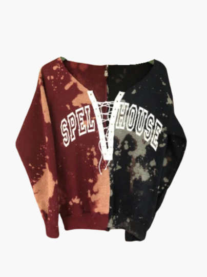 Handmade Spelhouse Lace-Up Hand Bleached Crop or Full length Sweatshirt