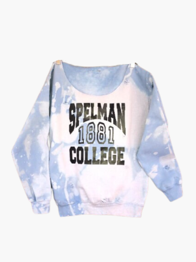 Handmade Spelman 1881 College Hand Bleached Distressed Off Shoulder Sweatshirt