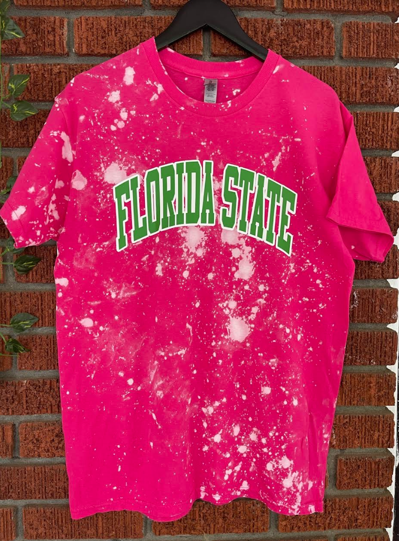 Florida State FSU pink and green AKA Alpha Kappa Alpha Tee shirt hand bleached handmade t-shirt