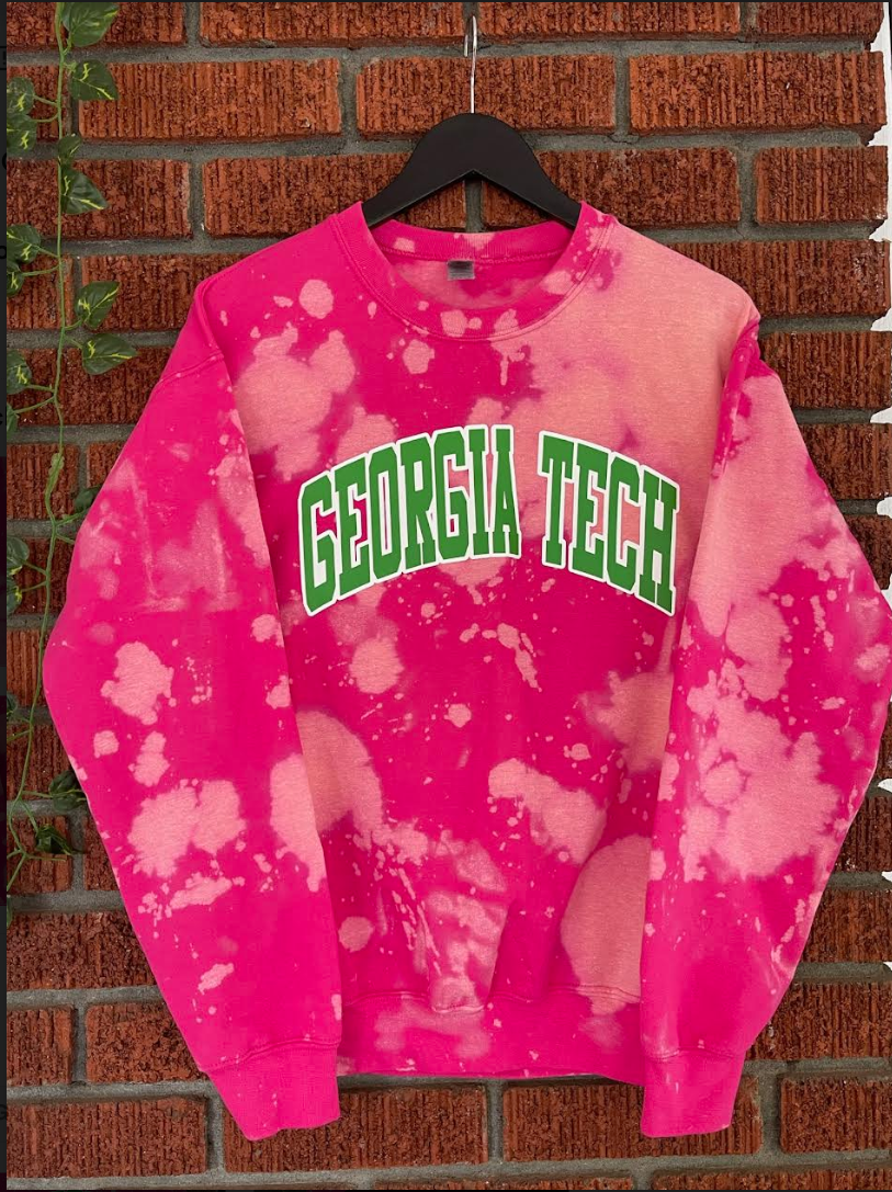 Georgia Tech GT pink and green AKA Alpha Kappa Alpha  sweatshirt hand bleached handmade sweater