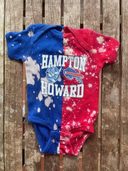 Handmade Hampton Howard Baby Half and Half Royal Red Hand-Bleached Onesie Bodysuit