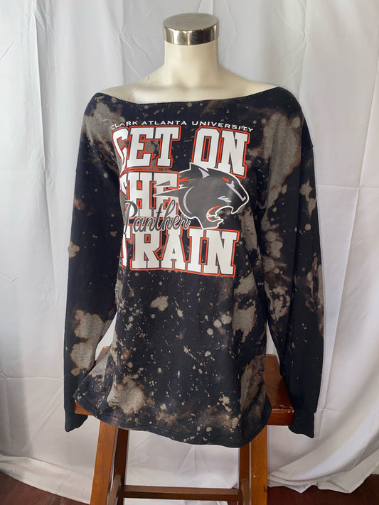  Clark Atlanta “Get on the Panther Train” Black Dyed Short Sleeve or Long Sleeve Customizable T-Shirt