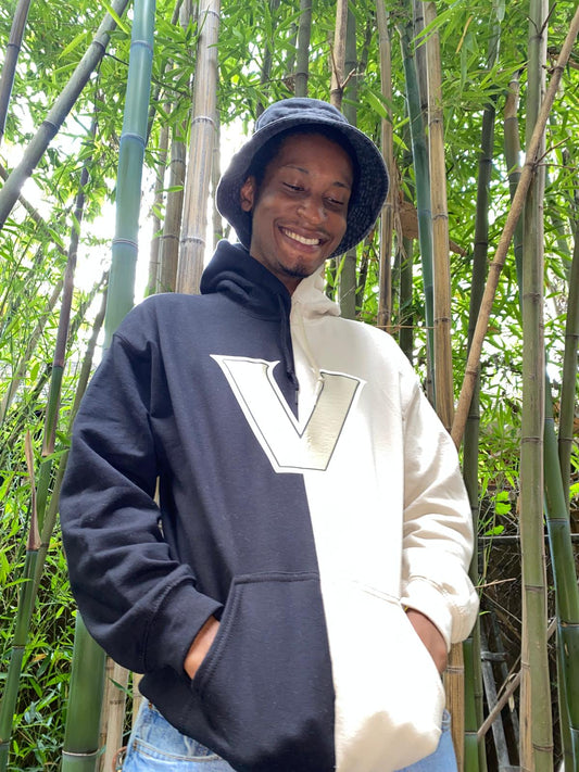 Vanderbilt Solid Black Old Gold Hoodie, half  and half hoodie