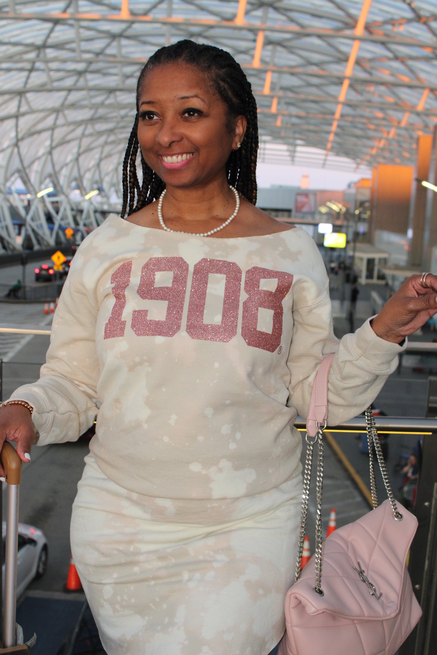 1908 Rose Gold Glitter on Cream Crew Neck or Off Shoulder ,  1908 Rose Gold Glitter and Cream Sweatshirt