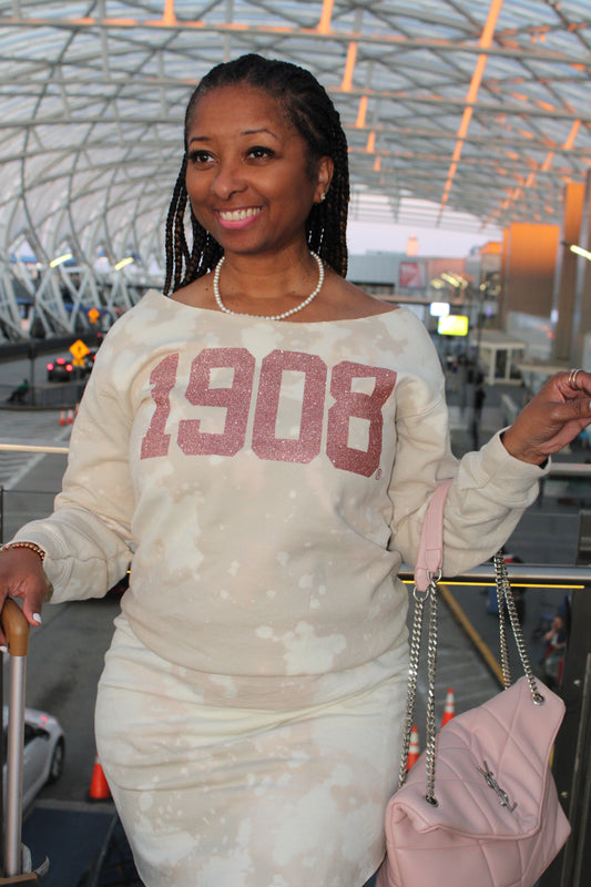 1908 Rose Gold Glitter on Cream Crew Neck or Off Shoulder ,  1908 Rose Gold Glitter and Cream Sweatshirt