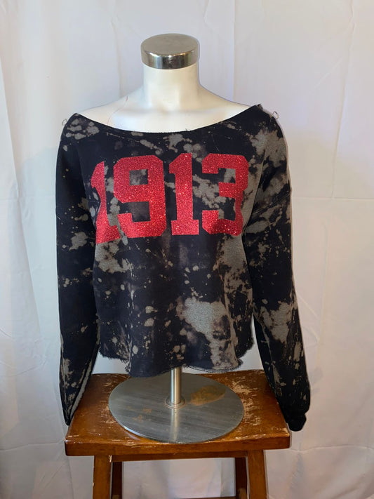  1913 DST Red Glitter on Black Customizable Sweatshirt, 1913 DST Sweatshirt, DST Red Glitter on Black Sweatshirt