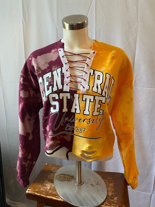  Central State Half and Half Lace-Up Sweatshirt, Half and Half Lace-Up Sweatshirt
