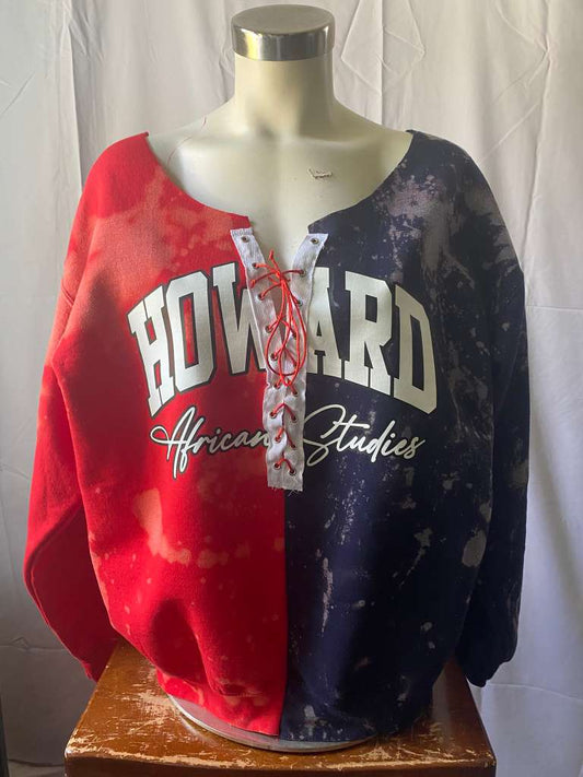  Howard African Studies Half and Half Lace Up Sweatshirt, Howard African Studies Sweatshirt
