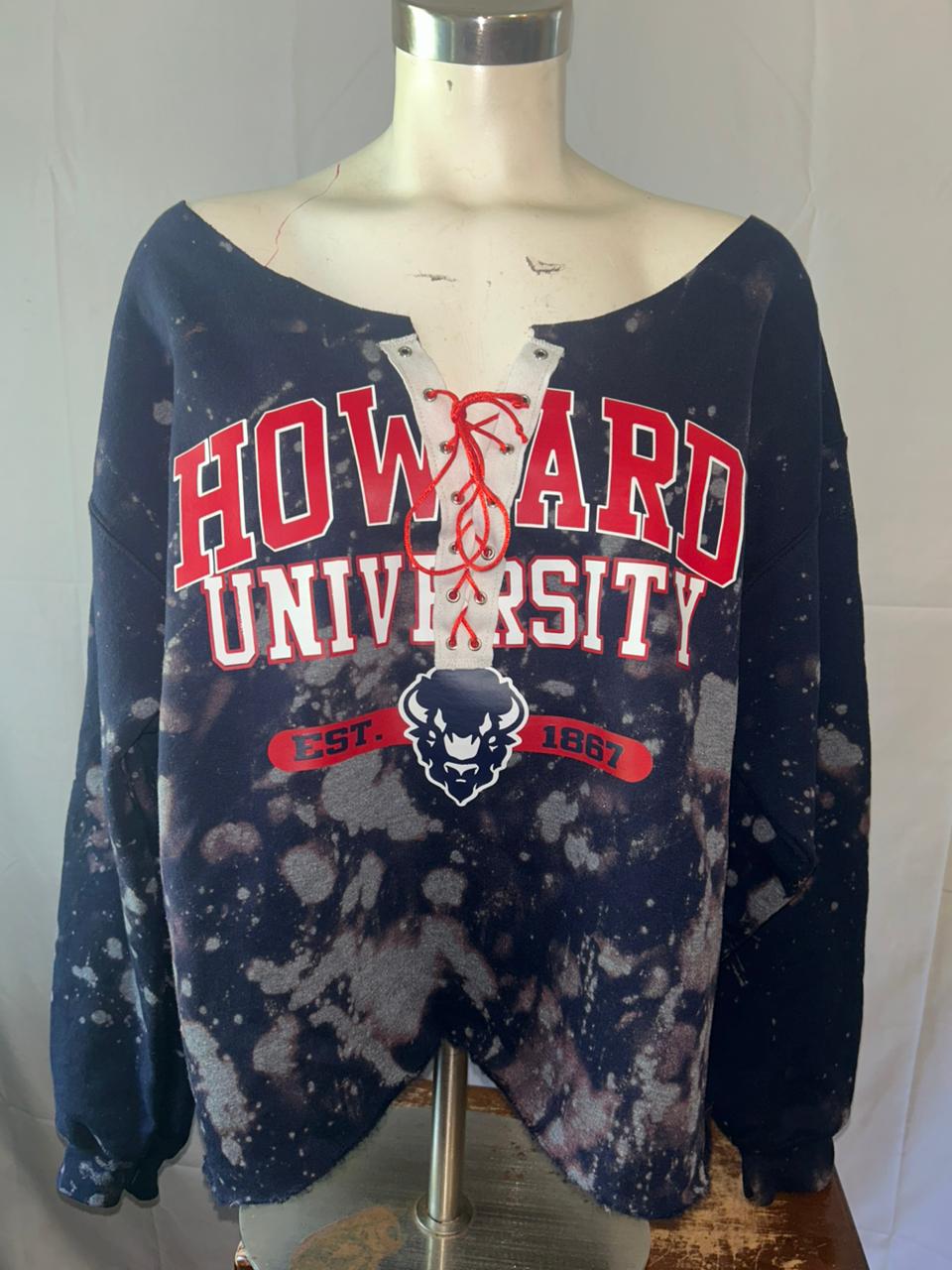 Handmade Howard University U-Neck or V-Neck Lace Up Sweatshirt