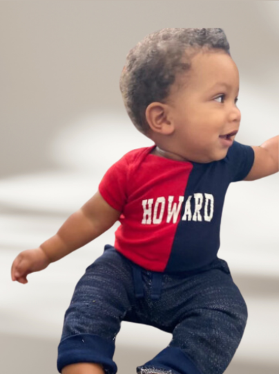 Handmade Howard Baby Half and Half Red Navy Bleached or Solid Rib Onesie Bodysuit