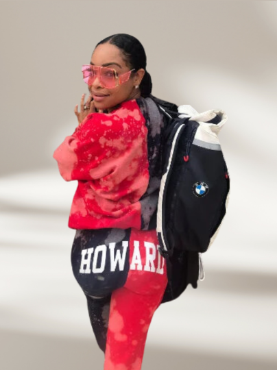 Handmade Howard Half and Half Navy Red Drawstring Cuffed Bleached Classic Style Sweat Pants