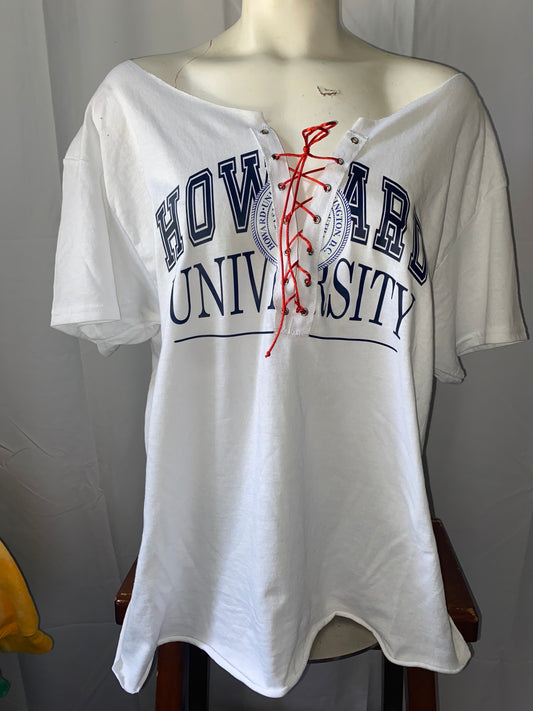 Howard University Lace Up T-Shirt in Classic White,  Lace Up T-Shirt in Classic White,  Lace Up T-Shirt 