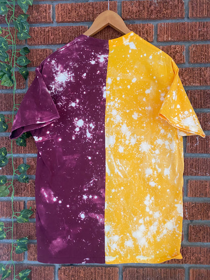 Handmade Central State Maroon Gold Half and Half Hand Bleached T-Shirt