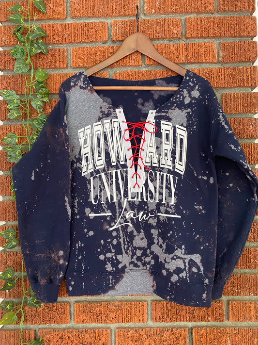howard university hu 1867 red navy lace up sweater sweatshirt blouse with distress crop law