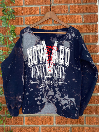howard university hu 1867 red navy lace up sweater sweatshirt blouse with distress crop law